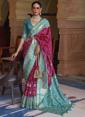 Pretty Pink Wedding Wear Traditional Patola Silk Saree
